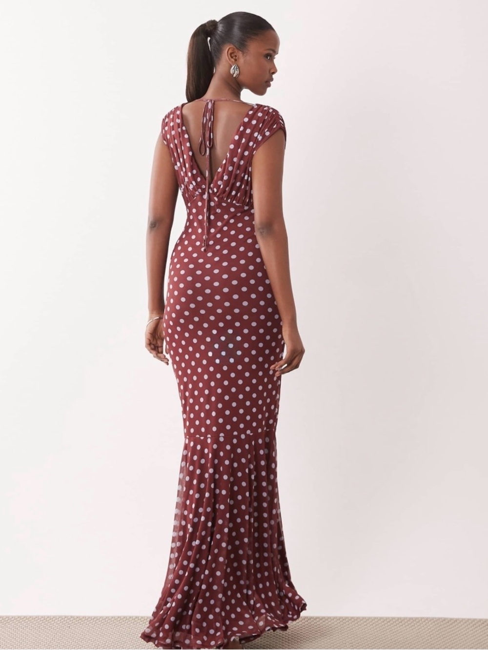 ASOS Burgundy Polka Dot V-Back Maxi Dress